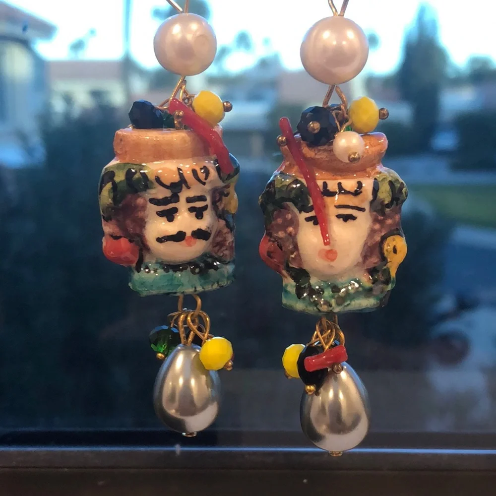 Sicilian Pierced Earrings of King & Queen of the Moors - Picture 2 of 9